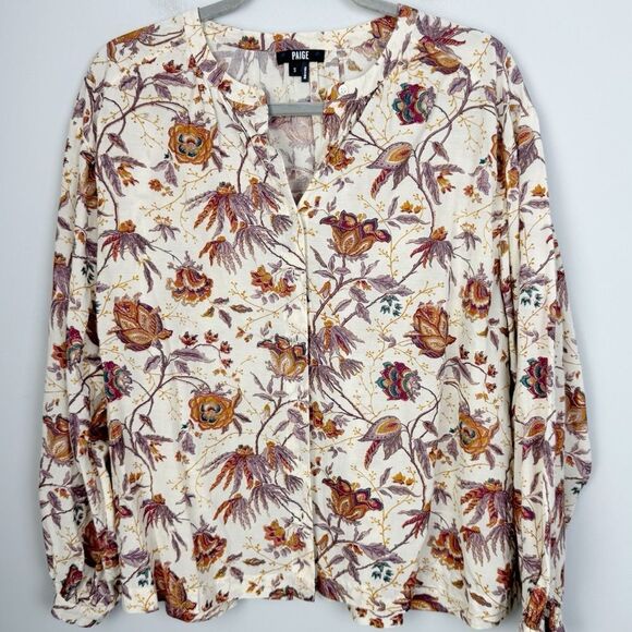 PAIGE | Button Front Wildflower Floral Long Sleeve Top Women’s Size Small - Picture 1 of 9